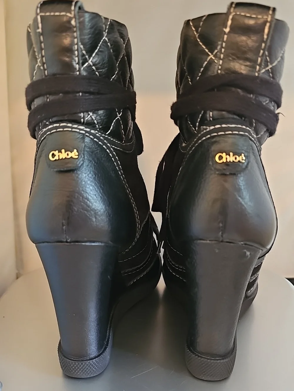 Chloé Black Quilted Leather High Top Wedge Sneakers Size 39 (approx US 8.5–9)